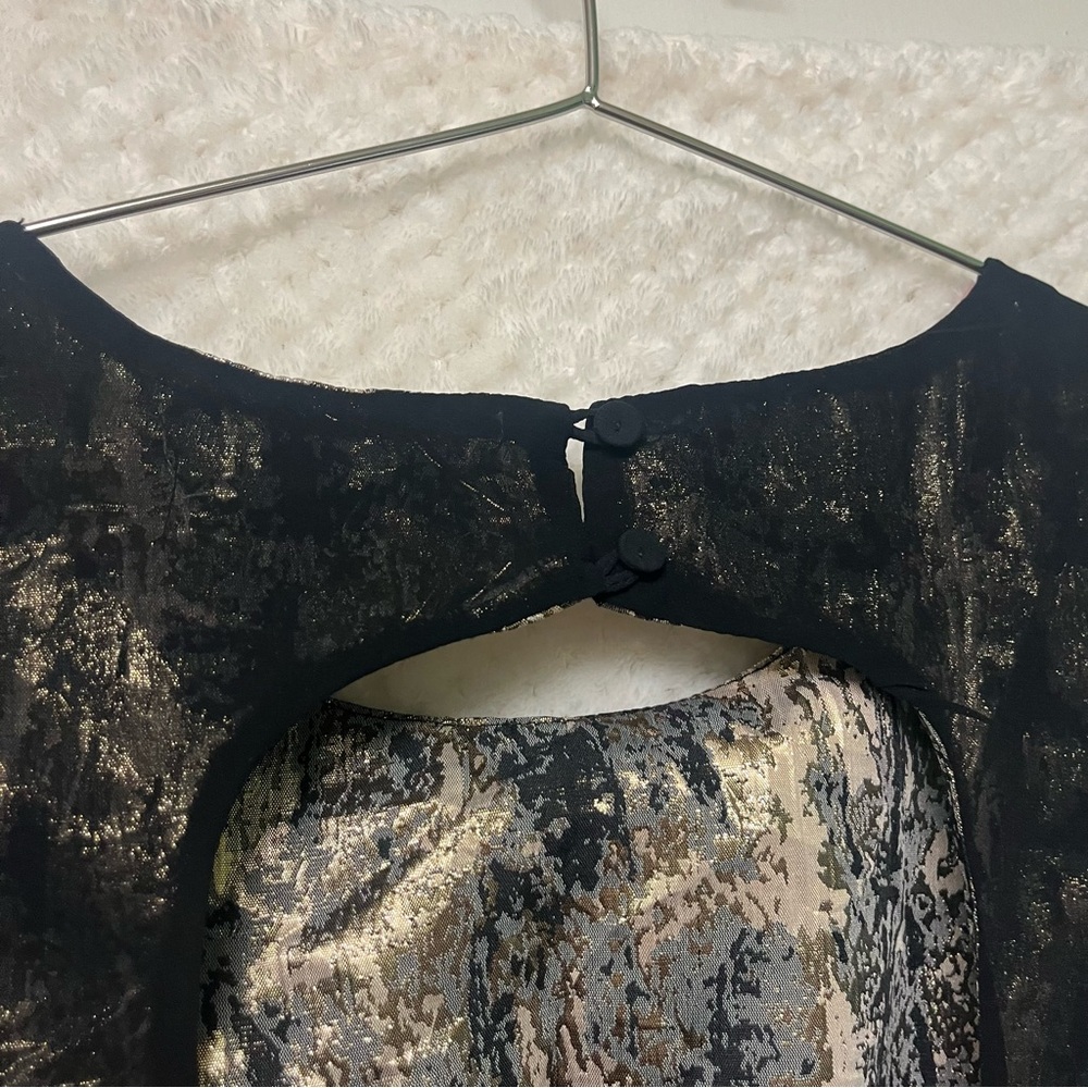 Forever 21 Metallic Black and Gold Dress Sleeveless Fit and Flare Formal Medium - Picture 8 of 12